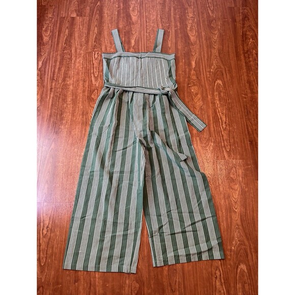 PAYAL PRATAP Anthropologie Cotton Linen Striped Jumpsuit Wide Leg Green size 10 - Picture 1 of 8